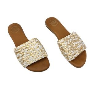 Andre Assous Featherweights Gold White Braided Slide Sandals Women 9 Spain